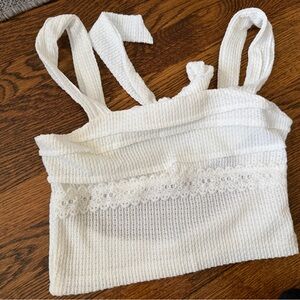 White Lace-Trim Waffle Knit Camisole Tank - Women